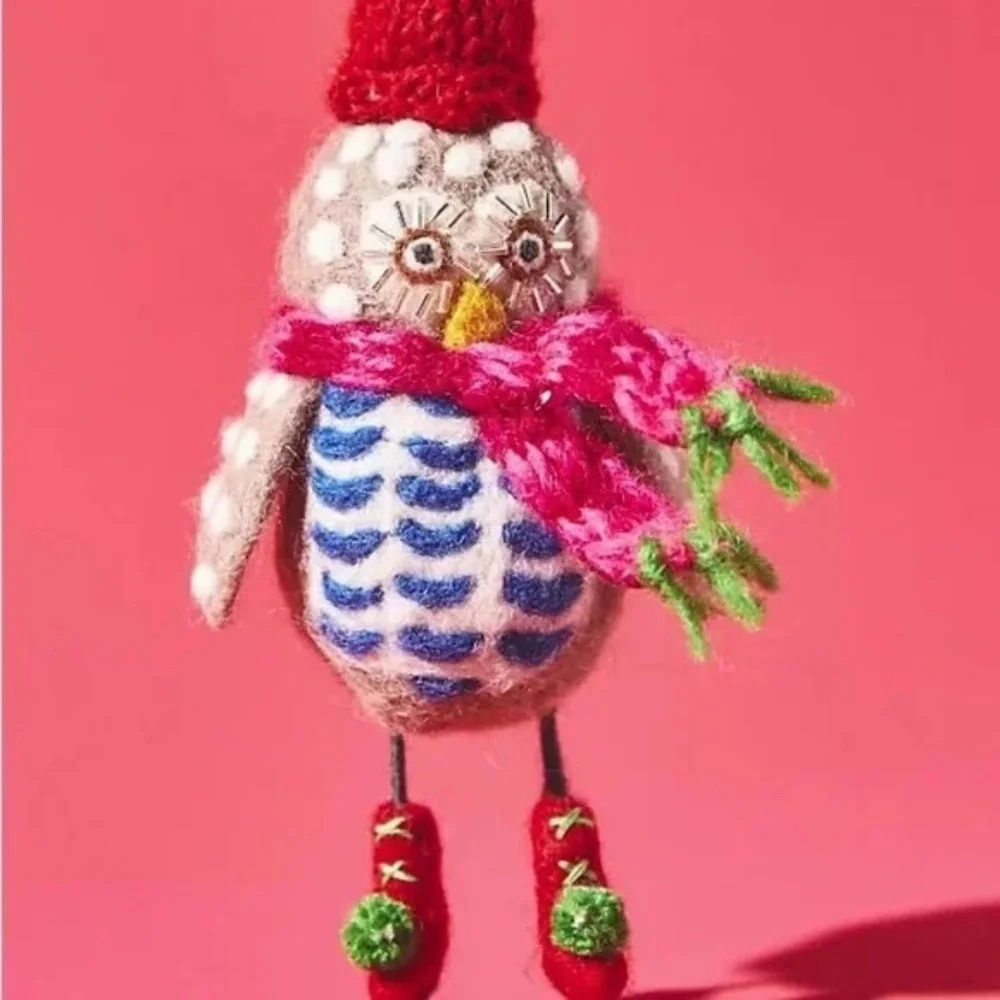 NWT Anthropologie Felt Ice Skating Owl Christmas Tree Ornament - Picture 4 of 4